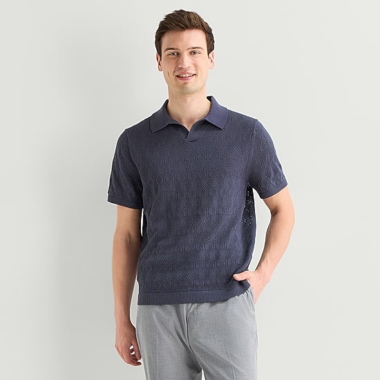 J. Ferrar Pointelle Johnny Collar Mens Short Sleeve Polo Sweater