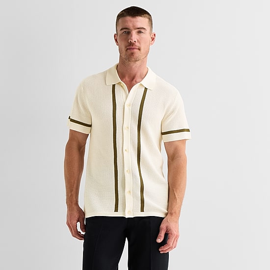 J. Ferrar Button Front Mens Short Sleeve Button Polo Sweater