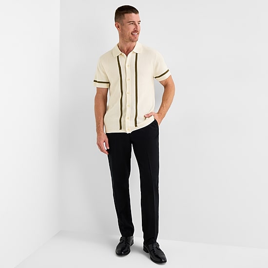 J. Ferrar Button Front Mens Short Sleeve Button Polo Sweater