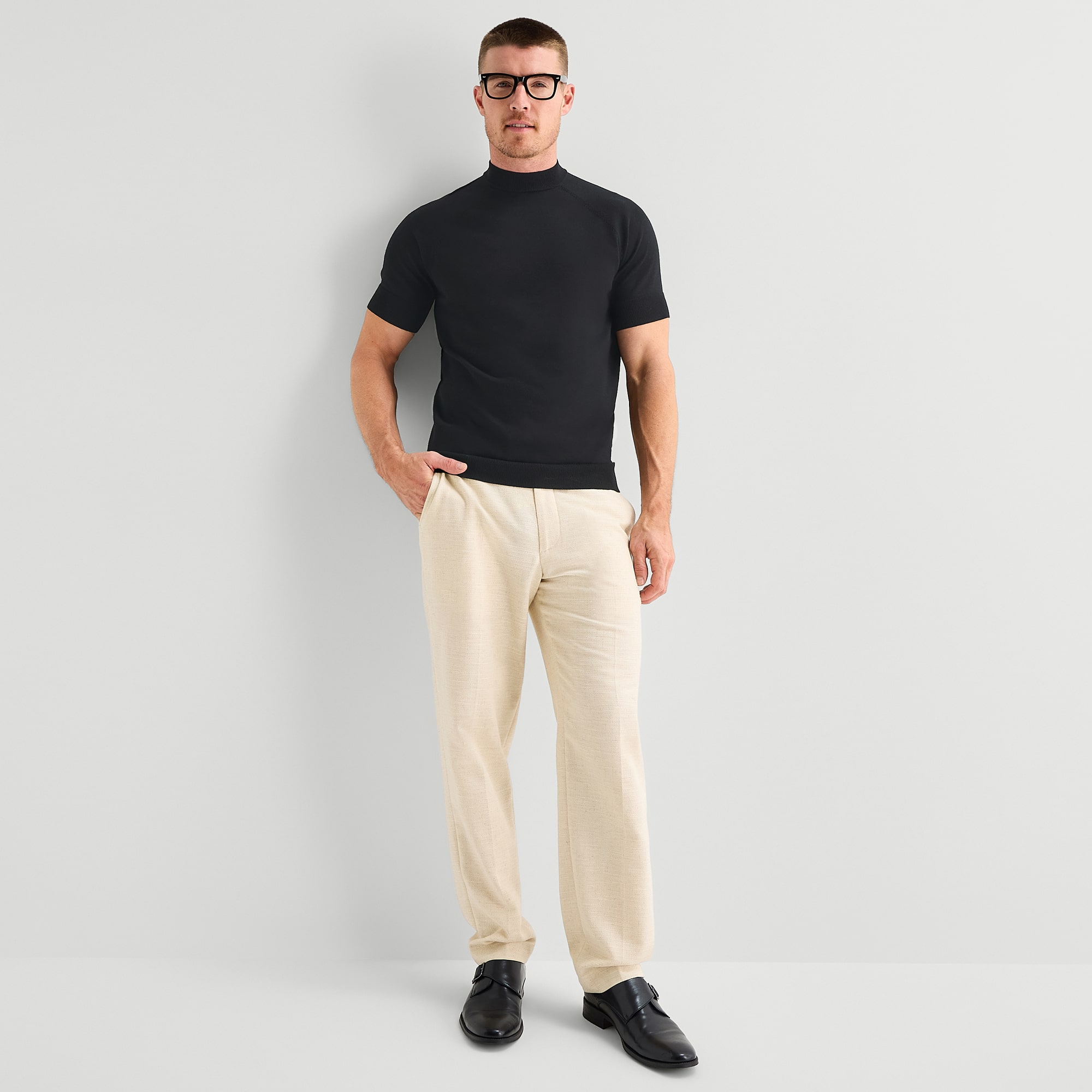 J. Ferrar Mens Mock Neck Short Sleeve Pullover Sweater