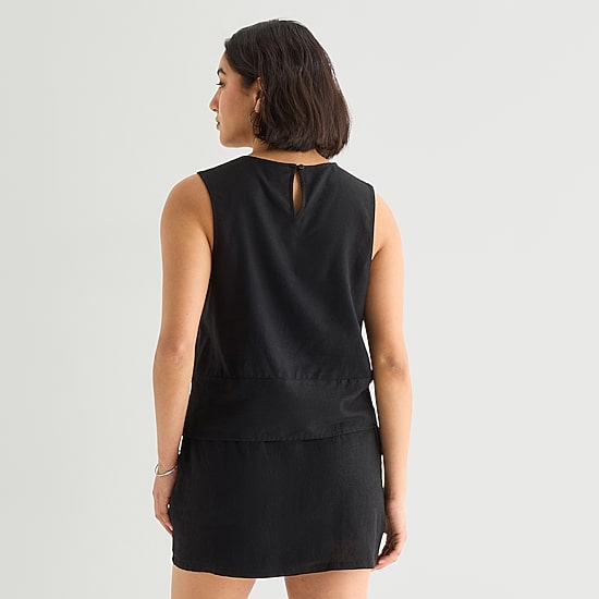 A.N.A Linen Womens Round Neck Sleeveless Blouse