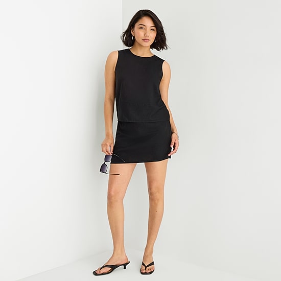 A.N.A Linen Womens Round Neck Sleeveless Blouse