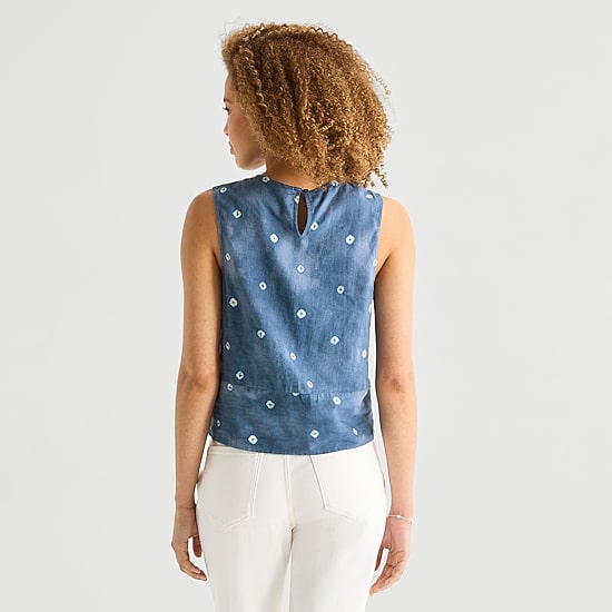 a.n.a Linen Womens Round Neck Sleeveless Blouse