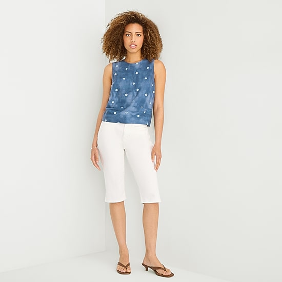 a.n.a Linen Womens Round Neck Sleeveless Blouse