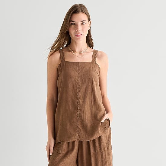 a.n.a Womens Square Neck Sleeveless Tunic Top