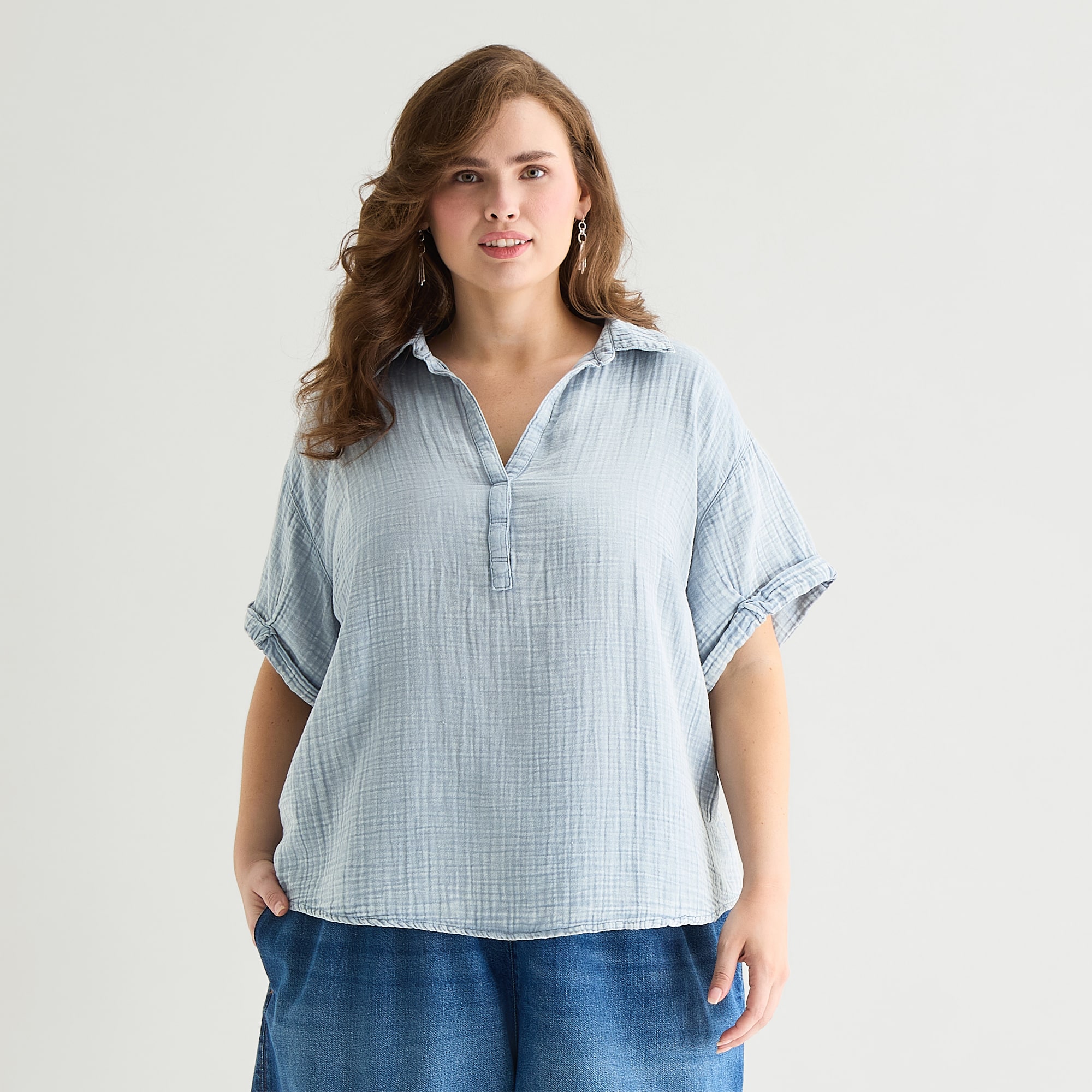 a.n.a Womens Plus Short Sleeve Blouse