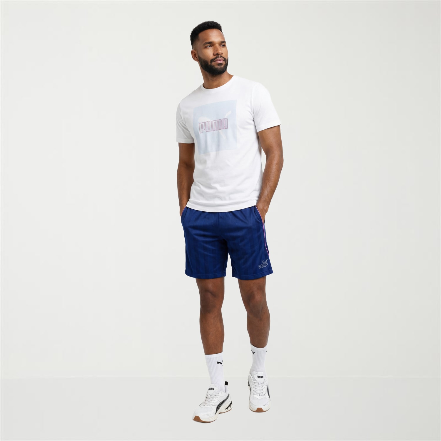PUMA Mens 8" Adjustable WAIST DRAWSTRING Soccer Short