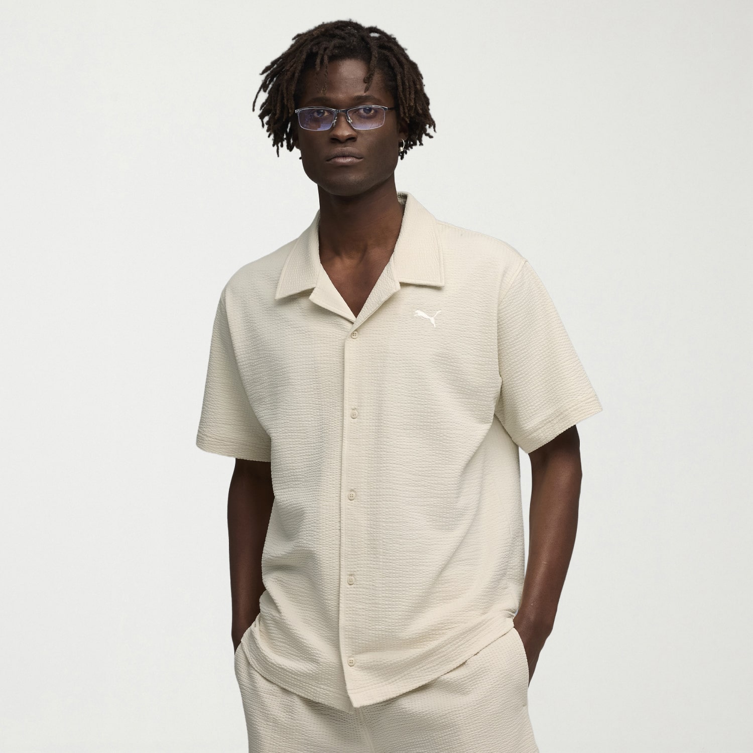 PUMA Mens Short Sleeve Regular Fit Stretch Fabric Button-Down Shirt