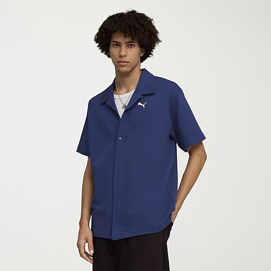 PUMA Mens Short Sleeve Regular Fit Stretch Fabric Button-Down Shirt