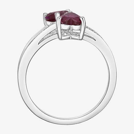 Womens Diamond Accent Lab Created Red Ruby Sterling Silver Side Stone Cocktail Ring