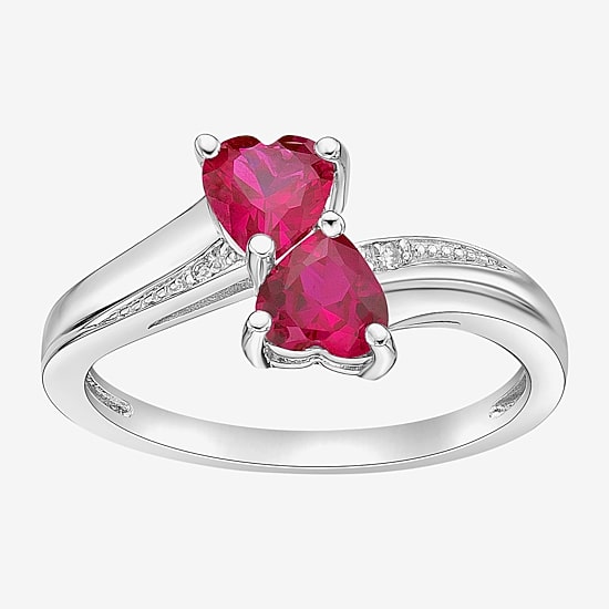 Womens Diamond Accent Lab Created Red Ruby Sterling Silver Side Stone Cocktail Ring
