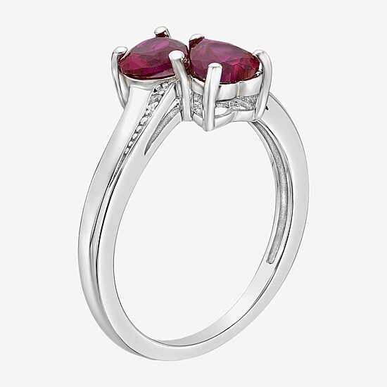 Womens Diamond Accent Lab Created Red Ruby Sterling Silver Side Stone Cocktail Ring
