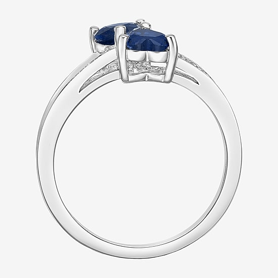 Womens Diamond Accent Lab Created Blue Sapphire Sterling Silver Side Stone Cocktail Ring