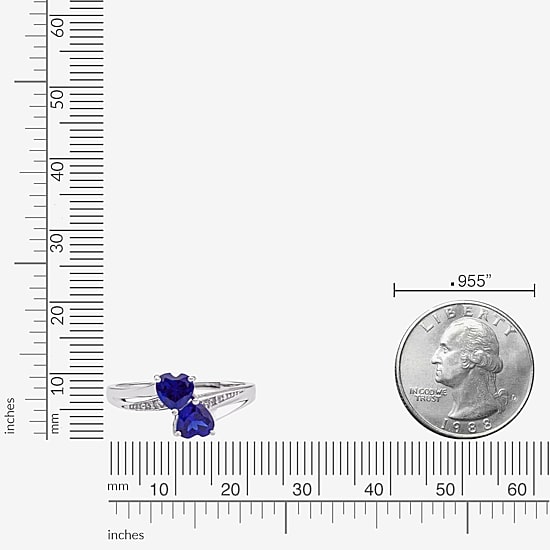 Womens Diamond Accent Lab Created Blue Sapphire Sterling Silver Side Stone Cocktail Ring