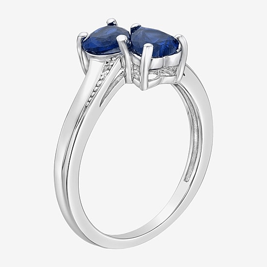 Womens Diamond Accent Lab Created Blue Sapphire Sterling Silver Side Stone Cocktail Ring