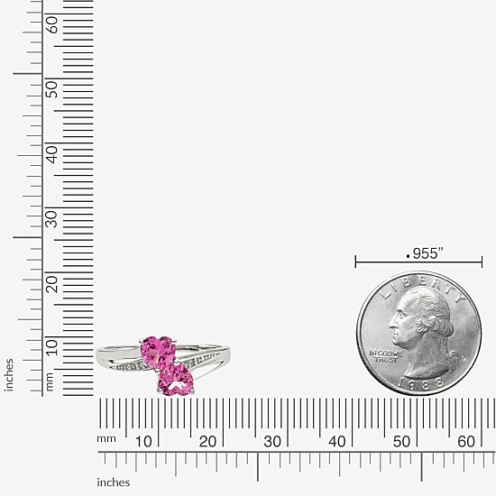 Womens Diamond Accent Lab Created Pink Sapphire Sterling Silver Side Stone Cocktail Ring