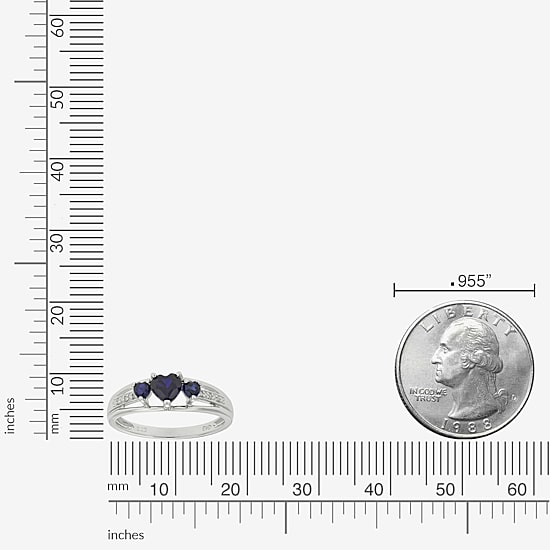 Womens Diamond Accent Lab Created Blue Sapphire Sterling Silver 3-Stone Side Stone Cocktail Ring
