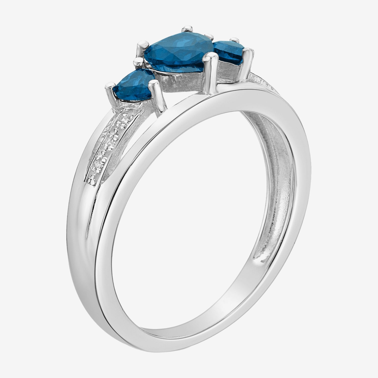 Womens Diamond Accent Lab Created Sapphire Sterling Silver -Stone Side Stone Cocktail Ring