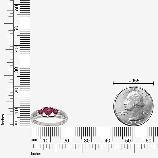 Womens Diamond Accent Lab Created Red Ruby Sterling Silver 3-Stone Side Stone Cocktail Ring