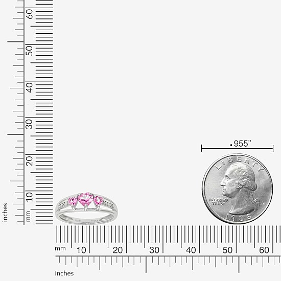 Womens Diamond Accent Lab Created Pink Sapphire Sterling Silver 3-Stone Side Stone Cocktail Ring