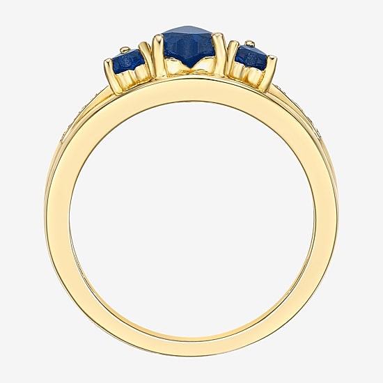 Womens Diamond Accent Lab Created Blue Sapphire 18K Gold Over Silver 3-Stone Side Stone Cocktail Ring