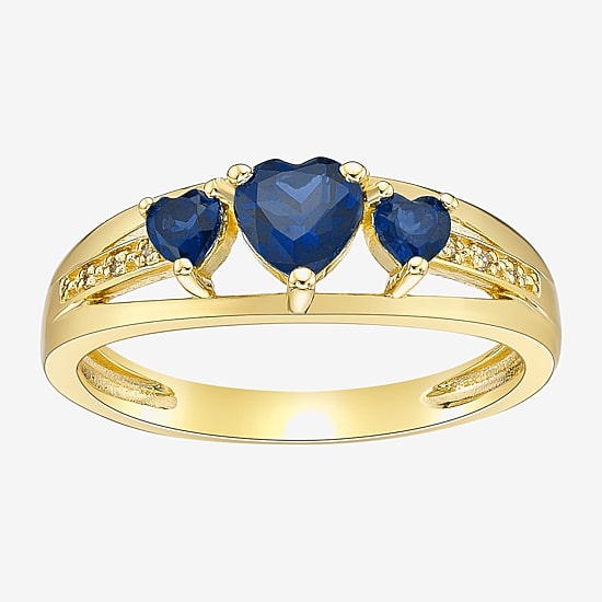 Womens Diamond Accent Lab Created Blue Sapphire 18K Gold Over Silver 3-Stone Side Stone Cocktail Ring