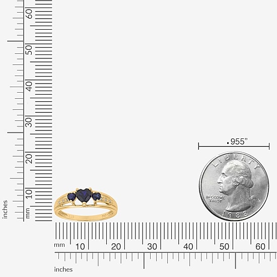 Womens Diamond Accent Lab Created Blue Sapphire 18K Gold Over Silver 3-Stone Side Stone Cocktail Ring