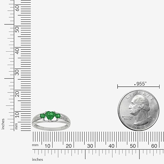 Womens Diamond Accent Lab Created Green Emerald Sterling Silver 3-Stone Side Stone Cocktail Ring