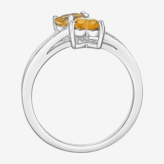 Womens Diamond Accent Genuine Yellow Citrine Sterling Silver Side Stone Cocktail Ring