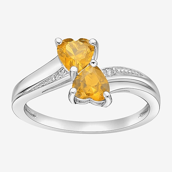 Womens Diamond Accent Genuine Yellow Citrine Sterling Silver Side Stone Cocktail Ring