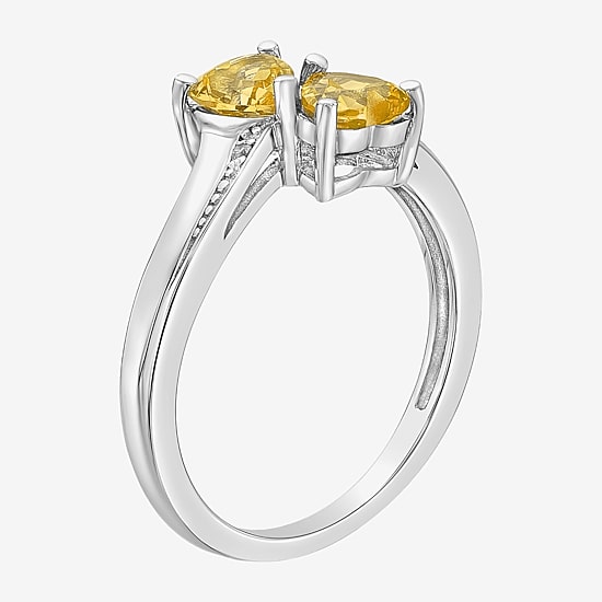 Womens Diamond Accent Genuine Yellow Citrine Sterling Silver Side Stone Cocktail Ring