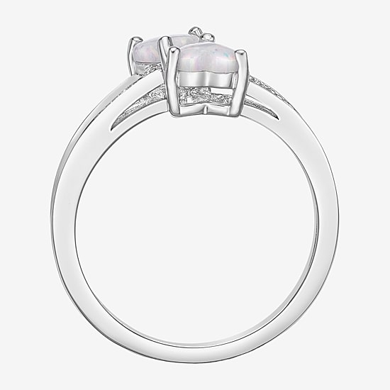 Womens Diamond Accent Lab Created White Opal Sterling Silver Side Stone Cocktail Ring