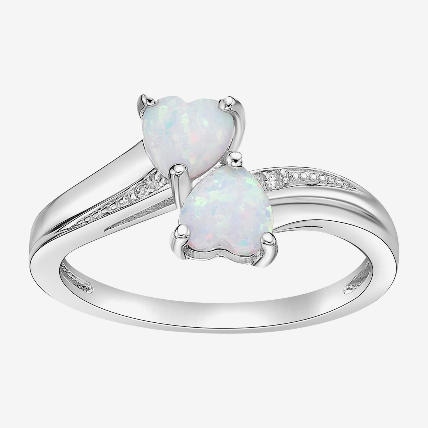 Womens Diamond Accent Lab Created White Opal Sterling Silver -Stone Side Stone Cocktail Ring