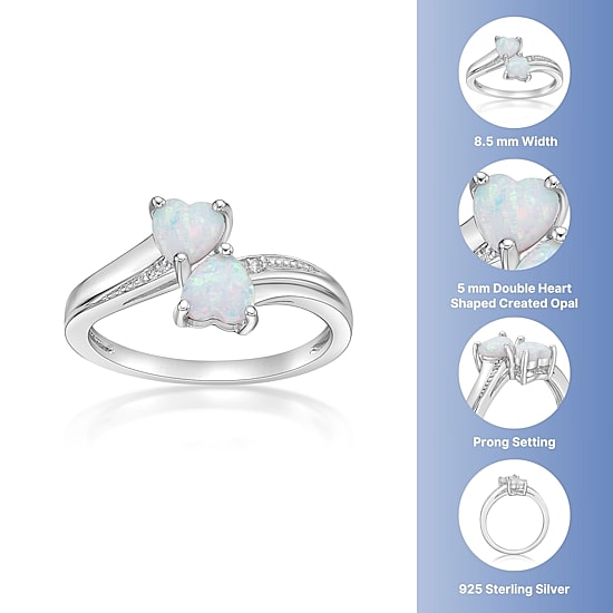 Womens Diamond Accent Lab Created White Opal Sterling Silver Side Stone Cocktail Ring