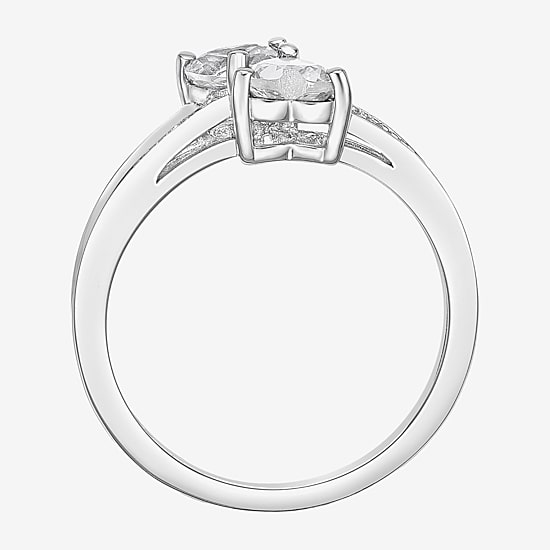 Womens Diamond Accent Genuine White Topaz Sterling Silver Side Stone Cocktail Ring