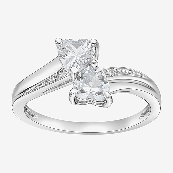 Womens Diamond Accent Genuine White Topaz Sterling Silver Side Stone Cocktail Ring