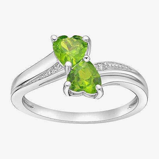 Womens Diamond Accent Genuine Green Peridot Sterling Silver Side Stone Cocktail Ring