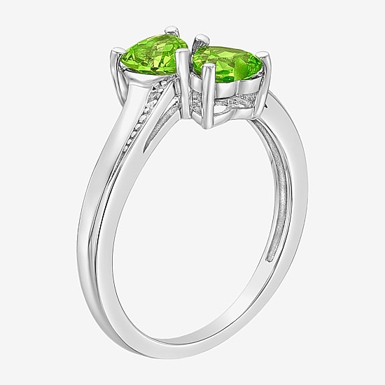 Womens Diamond Accent Genuine Green Peridot Sterling Silver Side Stone Cocktail Ring