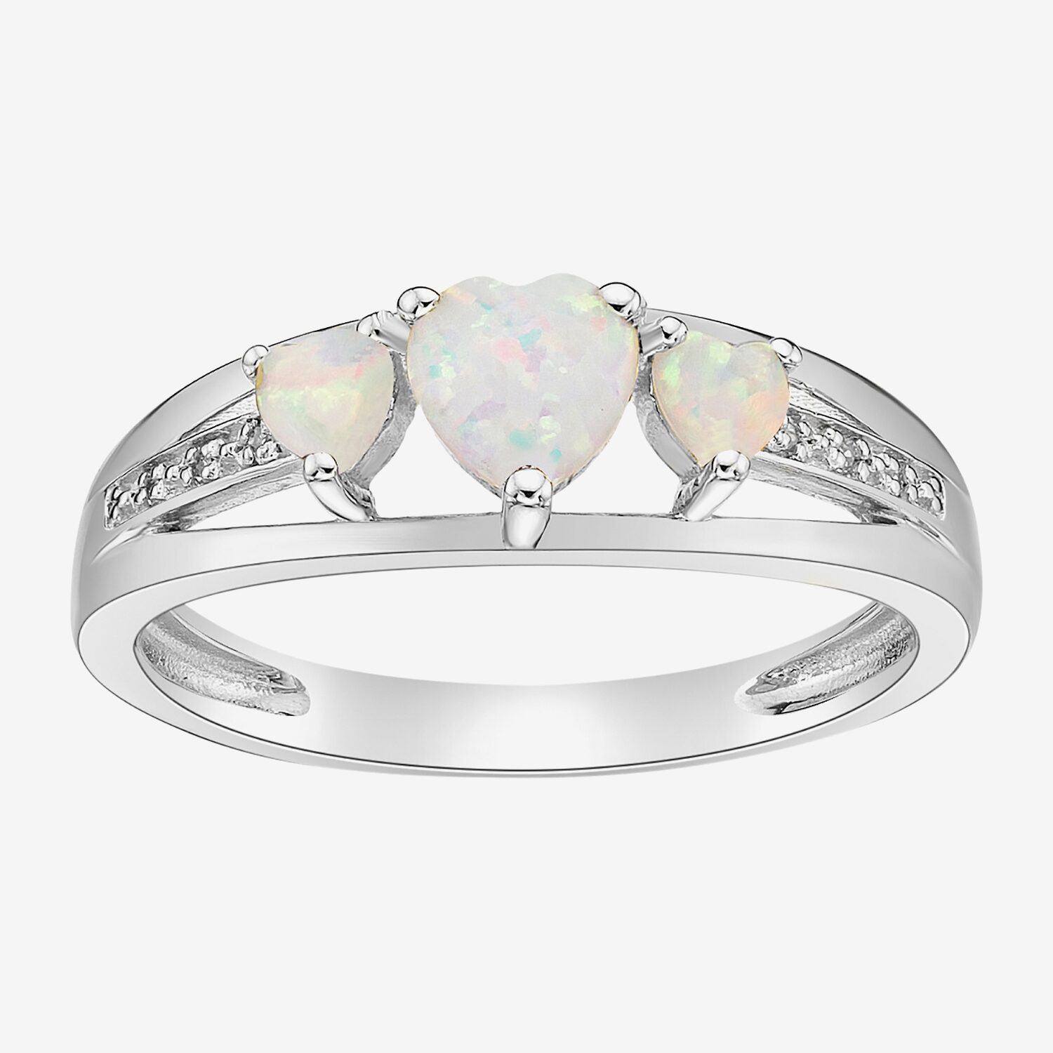 Womens Diamond Accent Lab Created White Opal Sterling Silver 3-Stone Side Stone Cocktail Ring
