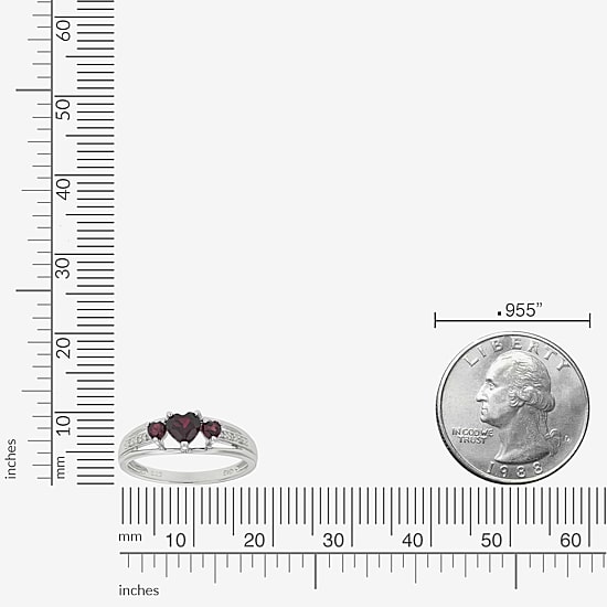 Womens Diamond Accent Genuine Red Garnet Sterling Silver 3-Stone Side Stone Cocktail Ring
