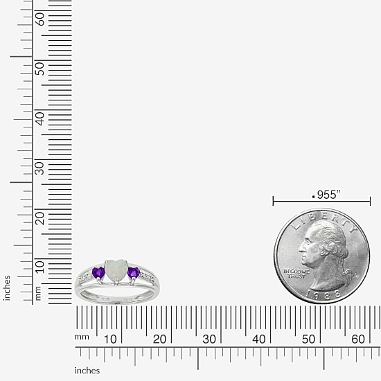 Womens Diamond Accent Lab Created White Opal Sterling Silver 3-Stone Side Stone Cocktail Ring