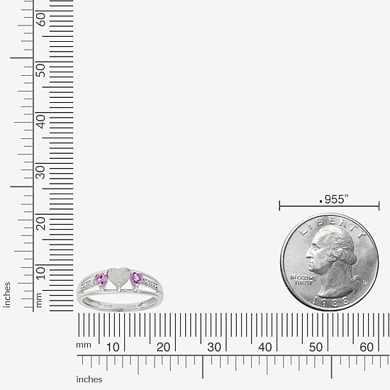 Womens Diamond Accent Lab Created White Opal Sterling Silver 3-Stone Side Stone Cocktail Ring