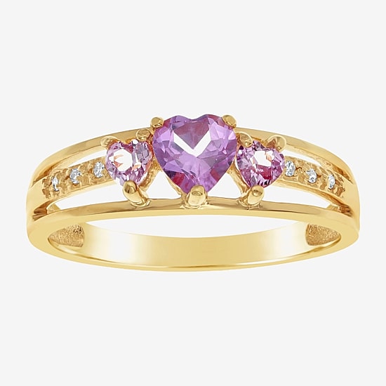 Womens Diamond Accent Lab Created Purple Alexandrite 18K Gold Over Silver 3-Stone Side Stone Cocktail Ring