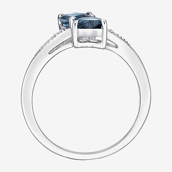 Womens Diamond Accent Genuine Blue Topaz Sterling Silver Side Stone Cocktail Ring
