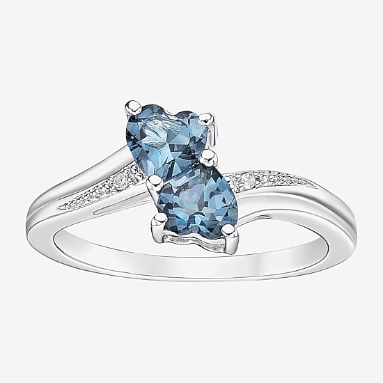 Womens Diamond Accent Genuine Blue Topaz Sterling Silver Side Stone Cocktail Ring