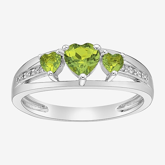 Womens Diamond Accent Genuine Green Peridot Sterling Silver 3-Stone Side Stone Cocktail Ring