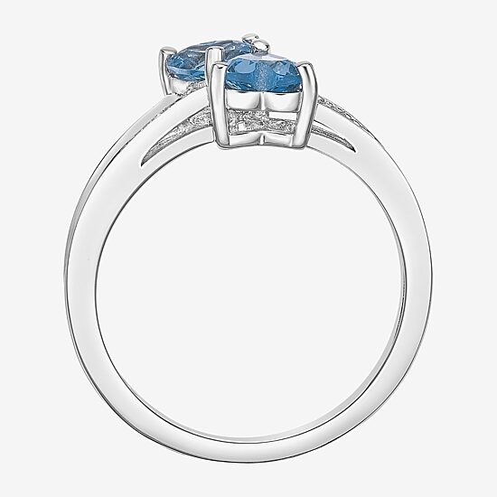 Womens Diamond Accent Genuine Blue Topaz Sterling Silver Side Stone Cocktail Ring