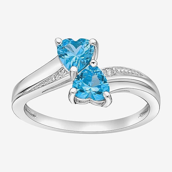 Womens Diamond Accent Genuine Blue Topaz Sterling Silver Side Stone Cocktail Ring