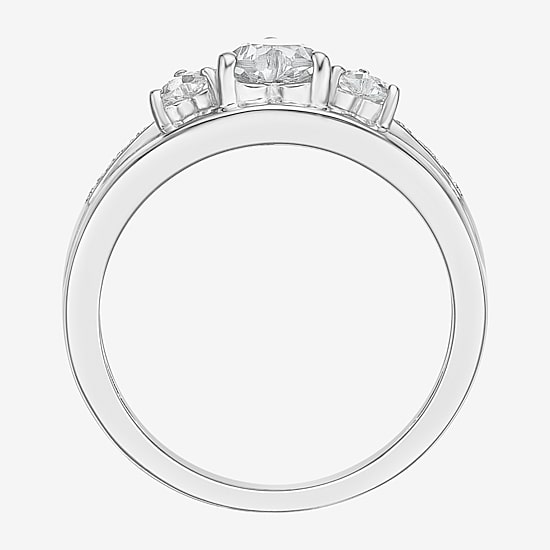 Womens Diamond Accent Genuine White Topaz Sterling Silver 3-Stone Side Stone Cocktail Ring