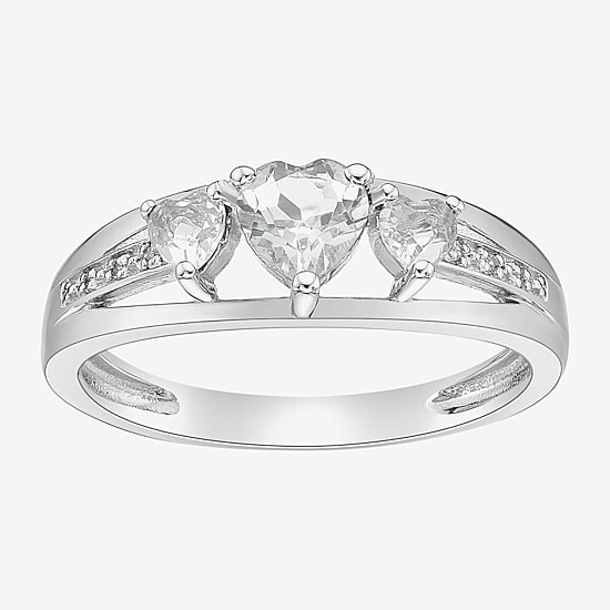 Womens Diamond Accent Genuine White Topaz Sterling Silver 3-Stone Side Stone Cocktail Ring